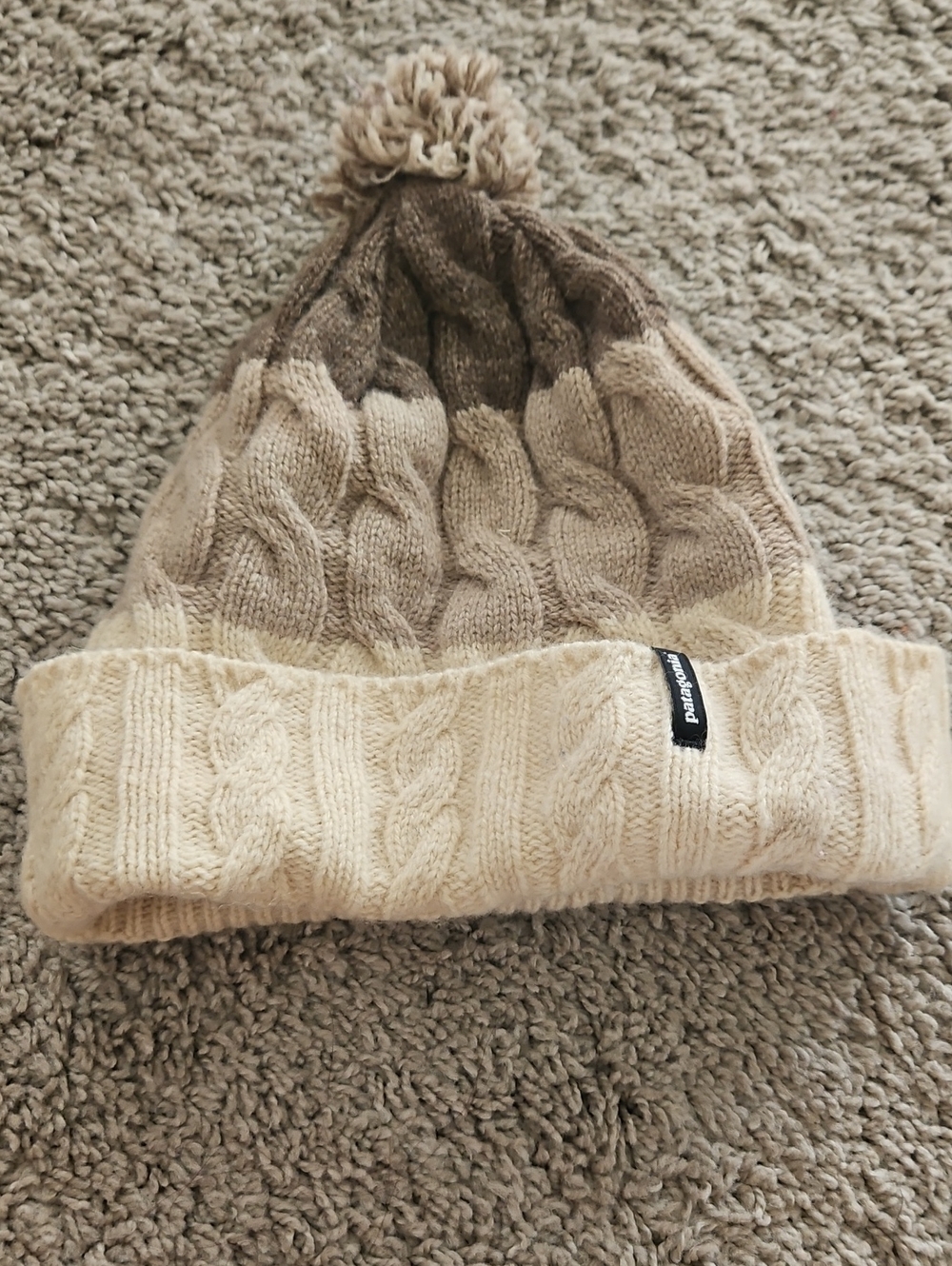 Patagonia Cream Cable-Knit Pom Beanie